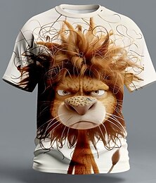 abordables -Homme Animal Lion Drôle Grincheux T-shirt Manche Courte T-shirt Impression 3D Col ras du cou Chemise Exagéré Designer Soirée Fête Marron Été Printemps Vêtement Tenue S M L XL XXL XXXL