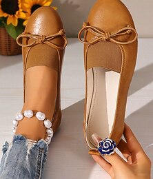 economico -ballerine da donna in similpelle marrone chiaro con fiocco – comode scarpe slip-on per abbigliamento casual, ufficio e uscite quotidiane