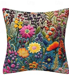 billiga -Blommigt örngott dekorativt kuddfodral med konstbroderi 2D platt tryck mjukt polyestertyg för soffa sovrum vardagsrum heminredning