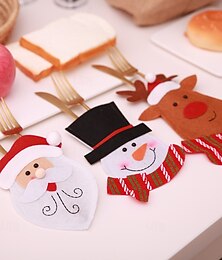 economico -Confezione da 3 portaposate natalizie, graziosi sacchetti portaposate a forma di Babbo Natale, sacchetti portautensili per stoviglie festive per decorazioni da tavola per le feste.