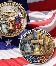economico -Moneta commemorativa del 250° anniversario degli Stati Uniti con aquila e libertà – moneta patriottica da collezione, design con campana della libertà dorata e bandiera, metallo resistente per esposizione, semiquincentenario