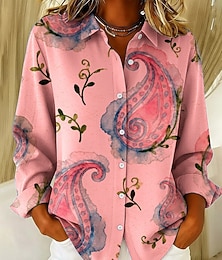 זול -בגדי ריקוד נשים חולצה פייסלי וינטאג' יום יומי שרוול ארוך צווארון חולצה חולצות רגילות יומי כפתורים דפוס לבן ורוד מסמיק אביב סתיו חורף