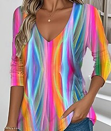 preiswerte -Damen T Shirt Druck Ombre Grafik Vintage Mode Stilvoll Langarm V Ausschnitt Normale Oberteile Täglich Rosa Frühling Herbst