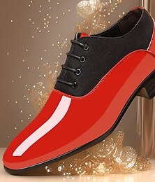 baratos -Sapatos sociais masculinos em vermelho e preto brilhante – elegantes e sofisticados, perfeitos para festas de Natal, confraternizações de fim de ano e ocasiões formais.