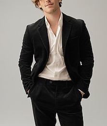 voordelige -Heren Casual Semi formeel Fluwelen pak Ingesneden revers Zwart Bordeaux Dagelijks Casual Effen Getailleerd 2-delige set Enkele rij knopen met één knoop