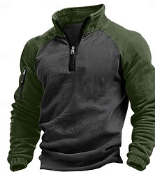 abordables -Homme Pull Sweat-shirt quart de fermeture éclair Sweat à capuche tactique Bleu Vert Kaki Café Col montant Demi-zip Uni Patchwork Avec Poches Bloc de Couleur Sport & Loisir Sports Vêtements de rue non