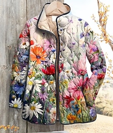 abordables -Mujer Chaqueta de Invierno Chaqueta acolchada Mantiene abrigado Ligero Botones Estampado Activo Vintage Artístico Casual Floral Casual Regular Escote Chino Ajuste regular Manga Larga Ropa de calle