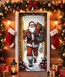 economico -Natale Poster Copertura della porta Banner per esterni Babbo Natale Carino 3D Da serata Dormitorio Stanza per adolescenti Dormitorio universitario Ragazzi Man Cave Frat Bedroom Sfondi di ripresa