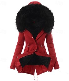 preiswerte -Damen Wintermantel Parka Warm Bequem Reißverschluss Tasche Mit Gürtel Pelzkragen Mode Lässig Einfach Urlaub Straße Lässig Alltagskleidung Lang Mit Kapuze Normale Passform Langarm Oberbekleidung
