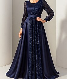 preiswerte -A-Linie Bodenlang Abendkleid Langarm Rundhalsausschnitt Elegant Vintage Glanz & Glamour Formell Spandex Polyester Brautmutterkleid mit Falten Paillette