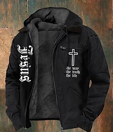 economico -Per uomo Felpa con cappuccio a zip intera Giacca in Pile Felpa con cappuccio in pile Nero Con Cappuccio Lettera Croce Tasca Stampato Sport & Outdoor Casuale Quotidiano Poliestere Streetwear Retr