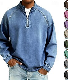 halpa -Miesten T-paita T-paidat Pitkähihainen paita Pitkähihainen Neljänneksen postinumero Kevät Syksy Yhtenäinen väri Vintage Muoti Katutyyli Vetoketju ulko- Loma Katu Musta Sininen Pinkki Top T-paita