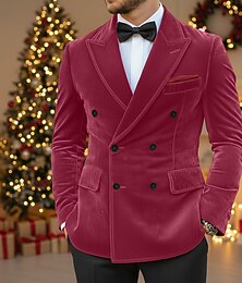 preiswerte -Herren-Blazer aus Samt, Jacke mit Verschlusskragen, Weihnachtsfeier, lässig, einfarbig, rot, blau, lila, taillierte Passform, zweireihig, sechs Knöpfe