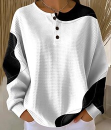 abordables -Mujer Sudadera Abstracto Casual Manga Larga Escote Redondo Tops regulares Casual Uso Diario Azul Piscina Blanco Amarillo Rosa Rojo Primavera Otoño