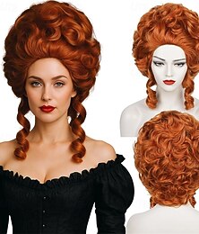 preiswerte -Auburnbraune viktorianische Perücke für Rokoko-Kostüm-Cosplay 18. Jahrhundert koloniale Perücken vintage Barockhaare fluffige Frauen für Karneval Festival Party