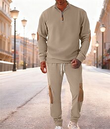 abordables -Homme Sweat-shirt Ensemble Survetement Ensemble de tenues Col montant Extérieur Quotidien Sports Cordon de serrage Avec Poches Demi-zip Bloc de Couleur Noir Bleu Ciel Kaki Polaire Polyester Tenues de