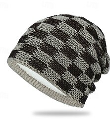 halpa -Miesten Sukupuolineutraali Pipo Talvihatut Pipot Neulo hattu Talvipipo Musta khaki Polyesteri Kudottu Hengittävä Kodikas Arki-asut Bile Skottiruutukuvio Tuulenkestävä Lämmin