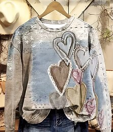 abordables -Mujer Sudadera Corazón Graphic Casual Manga Larga Cuello Barco Tops regulares Casual Calle Uso Diario Caqui Otoño Invierno