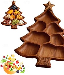 economico -tagliere per salumi a forma di albero di Natale, vassoio di servizio in legno per le feste con 7 griglie, vassoi da portata per antipasti, formaggi, frutta, snack, vassoio per snack con decorazioni