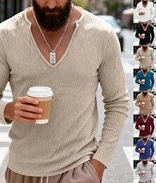 halpa -Miesten T-paita T-paidat Pitkähihainen paita Pitkähihainen V kaula-aukko Kevät Syksy Yhtenäinen väri Muoti Katutyyli Vapaa-aika Perinteinen ulko- Loma Katu Sininen purppura Aprikoosi Top T-paita