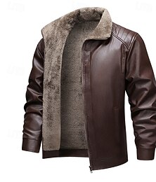 abordables -Homme Veste en Similicuir Veste d'hiver Veste en Polaire Veste Décontractée Extérieur Occasionnel Chaleur Thermique Avec Poches Automne Hiver Plaid Streetwear Occasionnel À capuche Régulier Noir