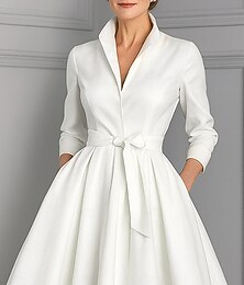 preiswerte -A-Linie Tee-Länge Cocktailkleid Langarm V Ausschnitt Elegant Vintage Party Polyester Brautmutterkleid mit Falten