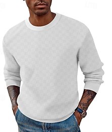 halpa -Miesten T-paita T-paidat Pitkähihainen paita Pitkähihainen Tiukka pyöreä kaula-aukko Kevät Syksy Talvi Yhtenäinen väri Checkerboard Muoti Katutyyli Vapaa-aika Jakardi ulko- Loma Katu Musta Valkoinen