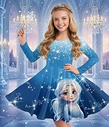 baratos -Meninas 3D Gráfico Anime Vestido Manga Longa Impressão 3D Primavera Outono Espetáculo Férias Festa Casual Princesa Lindo Infantil 4-12 anos Vestido casual Vestido A Line Altura dos Joelhos Normal