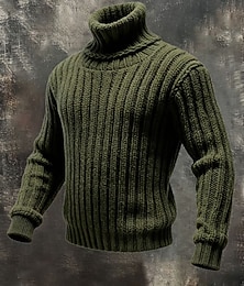 preiswerte -Herren Pullover Strickpullover Gerippt Stricken Normale Oberteile Gestrickt Einfarbig Rollkragen Mode Streetwear Lässig Alltagskleidung Bekleidung Herbst Winter Schwarz Rot M L XL