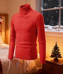 abordables -Homme Pull Pull Tricoté Côtelé Tricoter Hauts Réguliers Tricoté Uni Col roulé Mode Basique Vacances Tenue quotidienne Vêtement Tenue Automne Hiver Rouge Vert Véronèse S M L