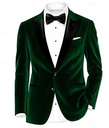 abordables -Hombre Americanas De Terciopelo Cuello de cierre Moda Fiesta Clásico Color sólido Blazer de terciopelo Negro Morado Verde Trébol A Medida Dos botones de un solo pecho