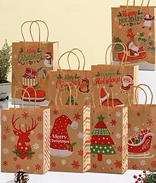economico -Set di 40 sacchetti regalo natalizi: 8 sacchetti regalo in carta kraft con manici, 16 etichette regalo &16 fili di spago, perfetti per confezionare i regali delle feste &forniture per feste di Natale