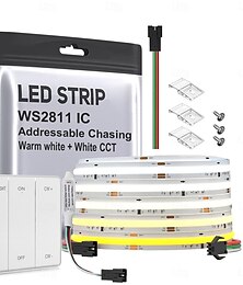 cheap -DC24V  COB CCT IC Addressable LED Strip FCOB CCT WS2811 IC Chasing High Density Tunable 3000K-6000K CRI 90 IP30 LED Tape for Indoor DIY Decoration (Optional SPI Controller)