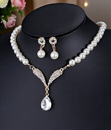 abordables -Ensemble de bijoux en perles et strass pour femme, idéal pour les fêtes : un élégant collier pendentif en cristal en forme de larme et des boucles d'oreilles pendantes, parfait pour les mariées, les