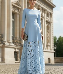 abordables -Corte A Hasta el Suelo Vestidos de noche Elegante Madre de la novia Boda informal / diurna Manga 3/4 Escote Barco Formal Boda Crepé elástico con Apliques