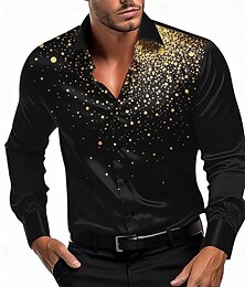お買い得  -男性用 幾何学模様 波点 勾配 シャツ サテンシャツ ドレスシャツ 長袖 ファッションカジュアル バケーション 日常着 夏 春 秋 折襟 3Dプリント ボタンアップシャツ 白+黒 黒金 黒1 パープル3 イエロー