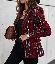 preiswerte -Damen Blazer Bequem Atmungsaktiv Tasche Lässig Einfach Büro Straße Lässig Alltagskleidung Einreihig Regulär Umlegekragen Normale Passform Langarm Oberbekleidung Wein Braun Grün Frühling Herbst