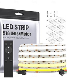 Недорогие -Светодиодная лента FCOB COB CCT, гибкая, высокой плотности, 16,4 фута, 640 светодиодов/м, настраиваемая, 3000–6000 К, CR 90, диммируемая, для спальни, кухни, внутреннего декора, DC24 В (адаптер или