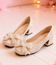 economico -eleganti décolleté da donna con tacco spesso impreziosite da perle - dettagli in pizzo con fiocco e perle, perfette per matrimoni, feste e occasioni speciali