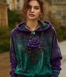baratos -Mulheres Pulôver Moletom Com Capuz Floral Gráfico Tintura Tie Dye Elegante Punk Vintage Manga Longa Com Capuz Tops regulares Casa Rua Dia a Dia Azul Amarelo Vermelho Verde Primavera Outono Inverno