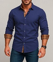 abordables -Hombre Camisa Camisa para Vestido Camisa casual Abotonar la camisa Plano Boda Exterior Azul Piscina Negro Rojo Manga Larga Diseño Verano Primavera Ropa Retazos