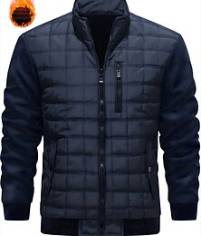 Недорогие -Муж. Зимнее пальто Пуховик Стеганая куртка Карман Полиэстер Отпуск На каждый день Свидание Обычная Мода На каждый день Удобный Сохраняет тепло Осень Зима Сплошной/однотонный цвет Черный Темно-синий