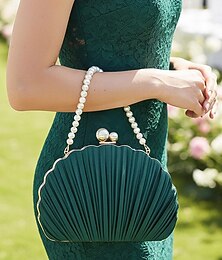 economico -pochette da donna plissettata con manico in perla – elegante borsetta da sera, vari colori – perfetta per matrimoni, feste e occasioni speciali