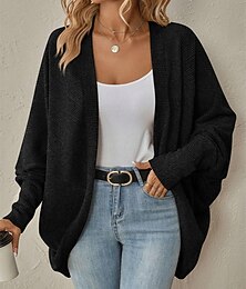 abordables -Femmes Pull Cardigan Élégant Mode Mignon Couleur Unie Col en V Patchwork Tricoté manche longue Hauts Réguliers Tricoter Extérieur Maison Travail Bleu Noir Automne Hiver