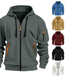 economico -Per uomo Felpa con cappuccio Felpa con cappuccio a zip intera Felpa con cappuccio e zip Nero Bianco Vino Blu Reale Cachi Con Cappuccio Semplice Jacquard Coulisse Tasca Sport & Outdoor Quotidiano Ferie