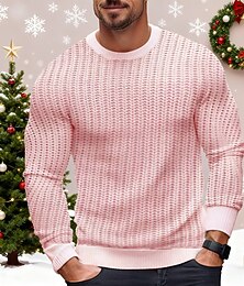 preiswerte -Herren Weihnachtspullover Pullover Gerippt Gehäkelt Stricken Normale Oberteile Gestrickt Einfach Rundhalsausschnitt Moderne zeitgenössische Arbeit Alltagskleidung Bekleidung Winter Weiß Rosa S M L