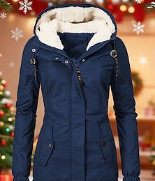 preiswerte -Damen Parka Strasse Normal Freizeitskleidung Herbst Winter Lang Mantel Lose Alltag Sport Jacken Langarm Volltonfarbe Reißverschluss Tasche Purpur Rosa Wein / Daunenjacken & Parkas / Wasserdicht