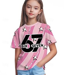 お買い得  -女の子 3D グラフィック 面白いスラング 67 Tシャツ Ｔシャツ 半袖 3Dプリント 夏 春 スポーツ ファッション ストリートファッション 子供 4〜12年 クルーネック アウトドア カジュアル 日常 レギュラー
