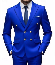 رخيصةأون -رجالي بليزر + بنطلون رسمي سترة الدعاوى عمل حفلة كوكتيل حفلة الزفاف 2 قطعتين موضة كاجوال الربيع الخريف بوليستر سهل جيب Buttons مريح صدر مزدوج سترة رياضية أزرق رمادي داكن أسود أبيض