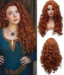abordables -Perruque longue et bouclée rousse, ondulée, couleur cuivrée, idéale pour une fête de carnaval ou un festival.